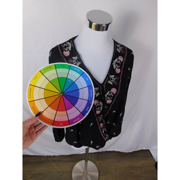 Blue Rain Embroidered Wrap Blouse L Boho Cottagecore Francesca's - Picture 12 of 12